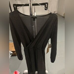 Halogen Silver Lurex Faux Wrap Dress Drape Long Sleeves Size S